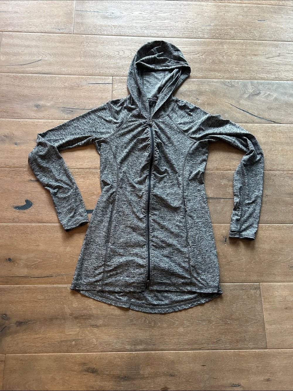 Athleta Heather Gray Longline Hooded Zip Jacket